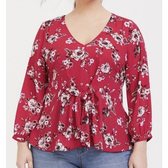 Torrid 3 Georgette Tie-Front Blouse Size 3XL C1582 - Picture 1 of 16